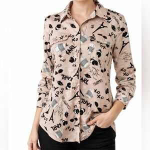 Karl Lagerfeld Paris Pink Eiffel Tower Parisian  Blouse
